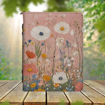 Pink Wildflowers PU Vegan Leather Bible Cover for Women, Retro Boho Floral Bible Book Case, Christian Gift, Book Lover Gift