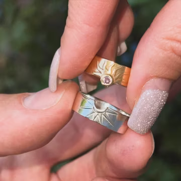 Sun and Moon Matching Wedding Ring Set - Engagement and Promise Rings for Him and Her