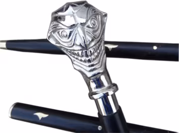 Joker Head Walking Stick | Chrome Handcrafted AL Steampunk Handle Wooden Walking Cane | Nauticle Walking Cane | Best Collectible Gift