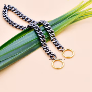 Handmade Oxidized Sterling Silver Chain Bracelet, Yellow Gold Plated Ring Jewelry