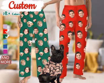 Custom Face Pajama Pants for Women Men Personalized Pajama Pants with Face Photo Women PJs Pants Pajama Bottoms Christmas Gift for Her