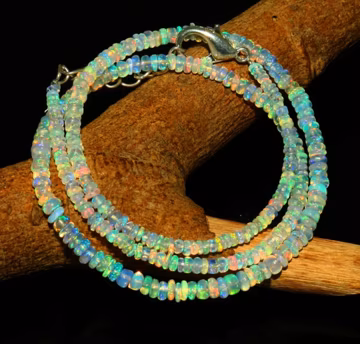 AAA Ethiopian Opal Rondelle Beads: Natural Welo Fire Opal Necklace