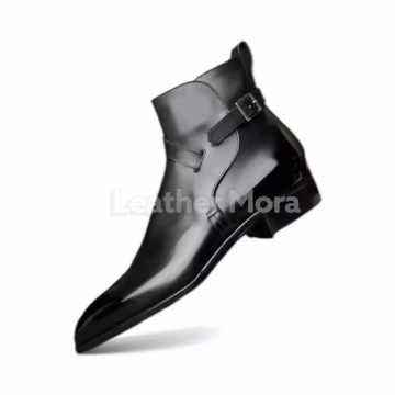 Handmade Men’s Black Jodhpur Boots – Cowhide Leather Ankle-High Dress Shoes, Formal Footwear for Office, Business & Party