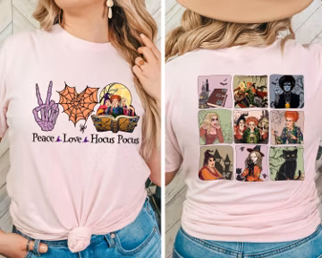 2026 Halloween Party Shirts, Peace Love Hocus Pocus Shirt, Hocus Pocus,Sanderson Sisters Tee,Halloween Outfit, Halloween Two-Sided Shirts