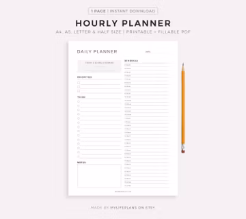 Daily Hourly Planner Printable, Work Daily Planner, Daily Organizer, Daily To Do List, A5/A4/Letter/Half Letter