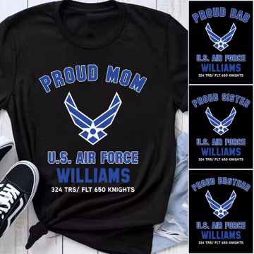Custom Proud USAF Mom Shirt, Personalized Air Force Mom Tee, USAF Family Matching Shirt, Air Force Mom Gift, Custom Air Force Family Tee