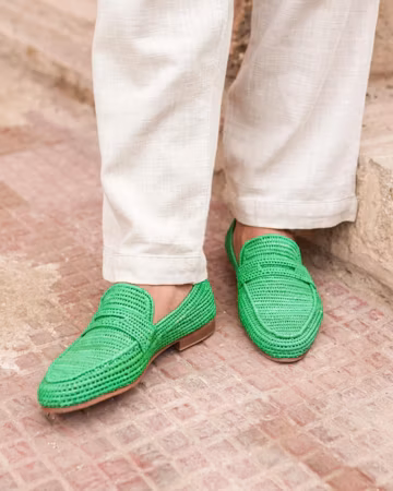 Handmade Green Raffia Men's Loafers: Eco-Friendly Summer Slip-Ons