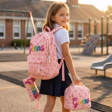 Custom School Backpack Lunchbag Set - Custom Handmade Name Lettering Bag - Back to School Gifts for Girl