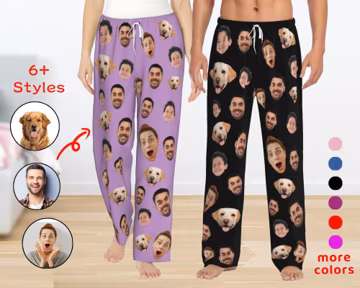 Custom Face Pajama Pants, Personalized Photo Pjs, Christmas Gift for Family