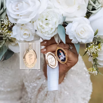 Bridal Bouquet Charm With Birth Flower • Custom Engraved Locket • Wedding Keepsake with Photo & Message • Memorial Gift for Bride