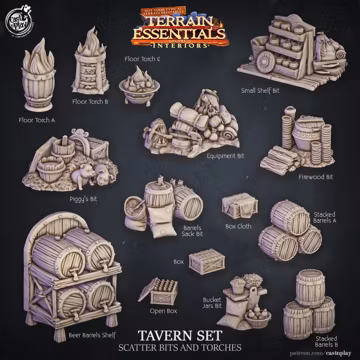 Tavern Scatter Props Terrain | Solid Resin 28mm, 32mm| Miniature | Pathfinder | RPG Tabletop scatter | DnD