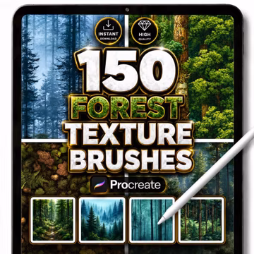 150 Forest Texture Brushes for Procreate | Realistic Nature, Trees, Pine Woods, Jungle and Landscape Set