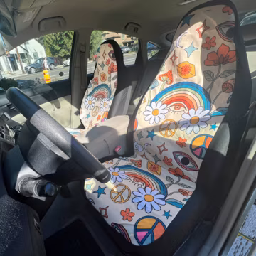 Rainbow Peace Hippie Seat Cover for Car Full Set, Cute Car Seat Cover Set for Women, Retro Seat Cover for Vehicle, Aesthetic Car Accessories