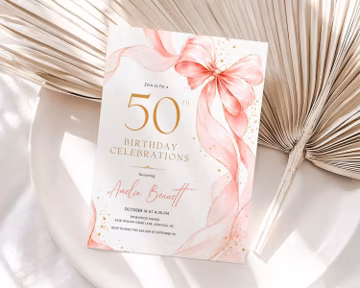 Elegant Any Age Birthday Invitation, Floral Template, Pink Bow Evite (Digital Download)