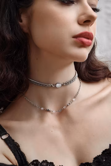Crystal Bind Choker | Stainless Steel Waterproof Authentic Crystal Chainmail Necklace | Opal Moonstone Onyx Rose | Adjustable Sizing