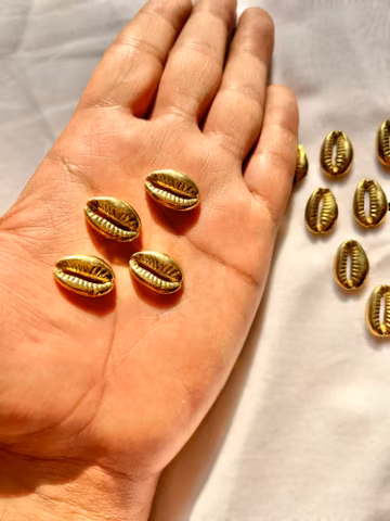16pc Handmade Brass Cowrie Shell Beads: Tribal Jewelry Charms (17mm)