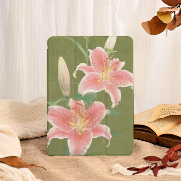 Pink Lily Print iPad Case With Pencil Slot, Book Flip Cover For iPad 11/10/9,iPad Air 8/7/6/5,iPad Pro 11" 13" 12.9'',iPad Mini 6/7,iPad A16