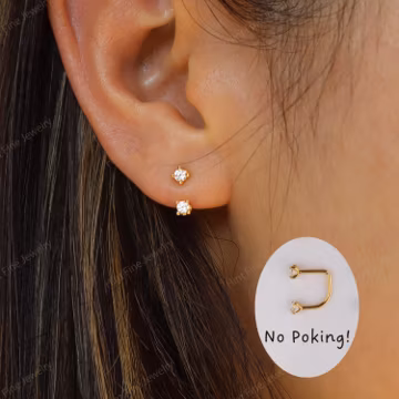 WaterProof 18G Titanium Flatback Front Back Earrings, Ear Jacket, Helix Stud, Tragus Stud, daith Stud, Rook Stud