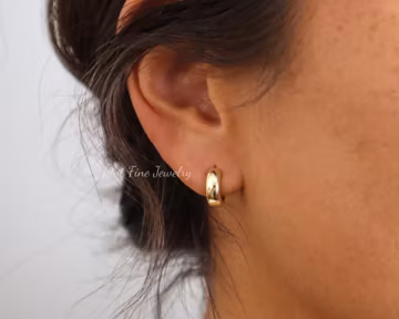 WaterProof-Bold Thick Hoop Huggie Earrings, 18K gold stainless steel sterling silver Everyday Hoop Earrings, Boyfriend Huggies