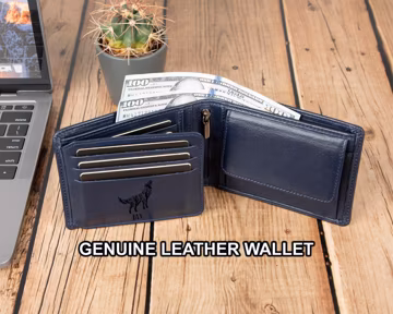 Mens Genuine Leather Wallet Slim Trifold Card Holder with Coin Pocket