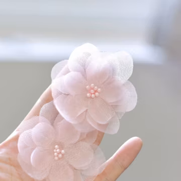 10pcs Light Pink 3D Flower lace applique Bead Pearl Flower embroidery applique for Wedding applique Bridal Headwea veil applique