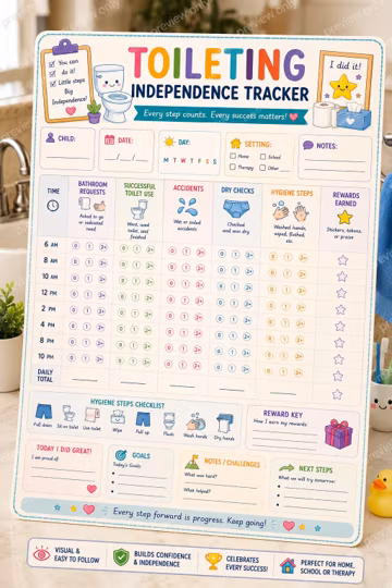 Toileting Independence Tracker | Potty Training Data Sheet | Bathroom Progress Chart | Autism Visual Support | Special Education PDF