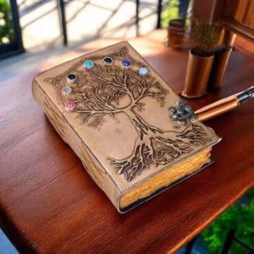 Tree of Life Leather Grimoire Journal: Chakra Stone Book of Shadows
