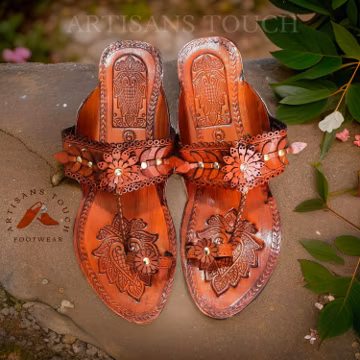 Handmade Leather Kolhapuri Sandals: Dark Tan Ethnic Indian Slippers