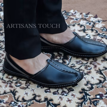 Black Ethnic Mens Slip-On Loafers: Indian Wedding Shoes