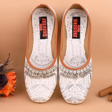 White Beaded Bridal Shoes: Embroidered Punjabi Jutti Khussa