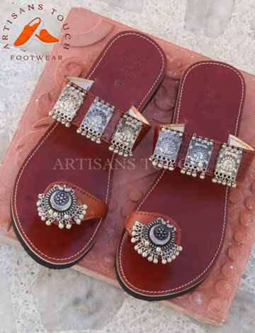 Red Leather Sandals: Handcrafted Ethnic Silver Toe Ring Flats