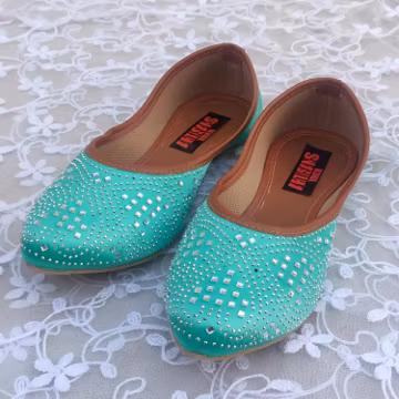 Indian Bridal Ballet Shoes: Embellished Mirror Work Mojari Flats