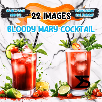 Watercolor Bloody Mary Cocktail PNG Image on transparent background, digital Sticker/Scrappbooking, commercial use, instant digital download