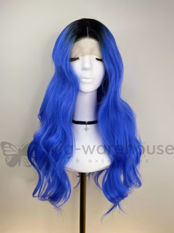 Synthetic Lace Wig Long Curly - 1B- Blue