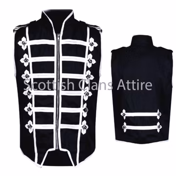 Men’s Black Marching Band Sleeveless Drummer Parade Jacket | Gothic Military Vest | Hussar Festival Stagewear cosplay Coat