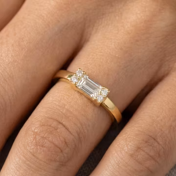 Baguette Lab Grown Diamond East West Engagement Ring, Unique Simple Delicate Ring, Promise Ring for Girlfriend, Vintage Anniversary Gift