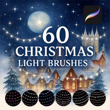 60 Christmas Lights Procreate Brushes,Procreate Garland Brushes,Procreate Christmas,Winter Procreate,Magic Procreate,Procreate String Lights