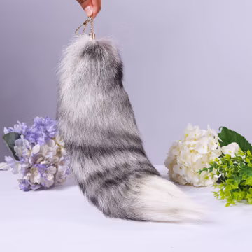 Fox Fur Tail Keychain: Fluffy Backpack Accessory, 16 inch Tassel
