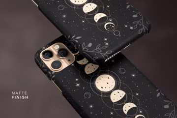 Black Moon Phases iPhone Case 15 14 13 12 Pro Max, Celestial Galaxy S23 S22 Plus Ultra, iPhone X XR Case