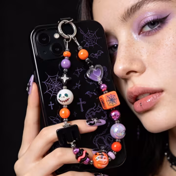 Personalized Halloween Charm, Spider Charm Phone Strap, Y2K Gothic Beaded Keychain, Pumpkin Ghost Camera Strap, Custom Letter Bag Charm Gift
