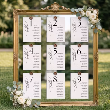 Wedding Seating Chart Template, Table Number Cards with Guest List, Editable Canva, Minimalist Script Seating Plan