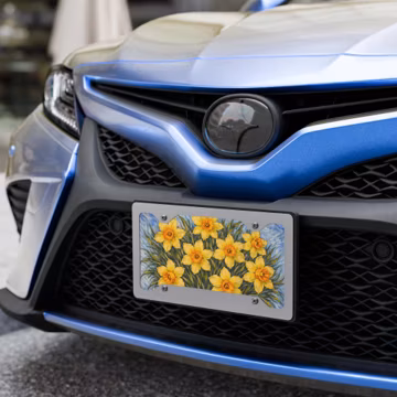 Van Gogh Style Daffodils Vanity Plate – Post-Impressionist Floral Car Art