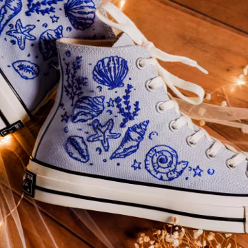 Ocean Lover’s Converse, Custom Seashells, Starfish & Sea Snail Embroidered Converse, Ocean Vibes Embroidered Sneakers, Beach Vibes Shoes