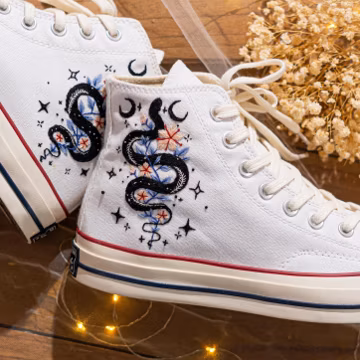 Unique Custom Embroidered Converse Chuck 70 High Top, Converse Embroidery Snake Mystical, Custom Embroidered Sneakers Handmade, Fashion Gift