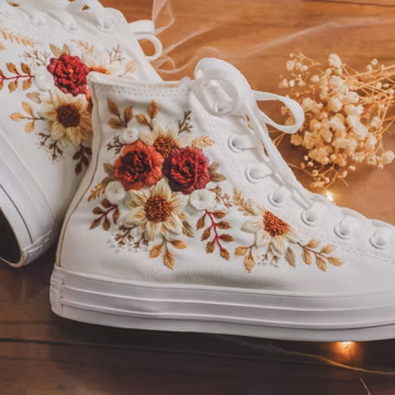 Wedding Converse for Bride, Fall Rustic Flower Embroidered Converse Custom, Shoes Embroidered Rust Orange Bouquet, Bridal Converse Sneakers