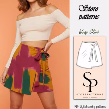 Wrap Skirt Sewing Pattern PDF | Women’s Mini Skirt | Tie Front Skirt | Beginner Sewing Pattern | Summer Skirt Pattern |Sizes 4–16