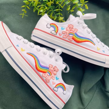 Embroidered Converse/Custom Bear And Rainbow, Custom LOW Flower Embroidery, Embroidered Mushrooms/Gift For Her