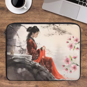 Chinese Lady Laptop Sleeve, traditional chinese print laptop case, asian watercolor IPad tablet cover, laptop padded bag, oriental gift