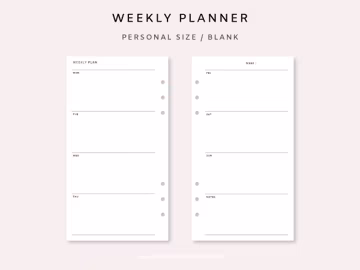 Weekly Planner Printable - Undated Weekly Planner | Week on Two Pages | Weekly Planner Inserts | Simple Blank | Minimalist Weekly Personal
