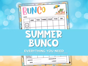Summer Bunco Printable Party Pack and Scorecards, Bunco Game Rules, Tally Sheet, Download, Summer Party Game, Season Dice Game